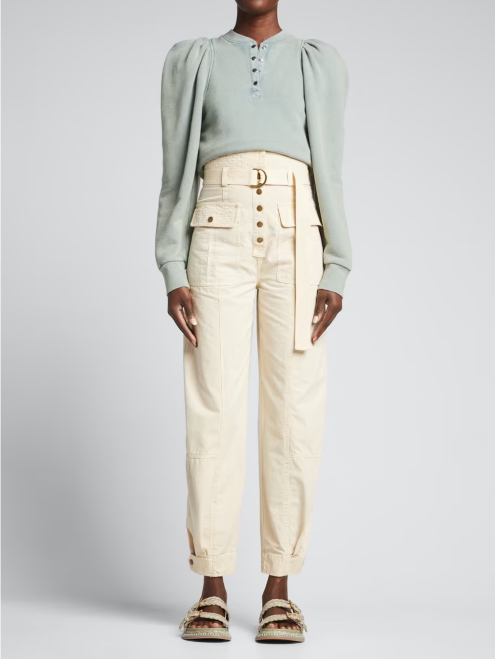 Ulla Johnson Oliver High-Waist Utility Cargo Pants in Cream